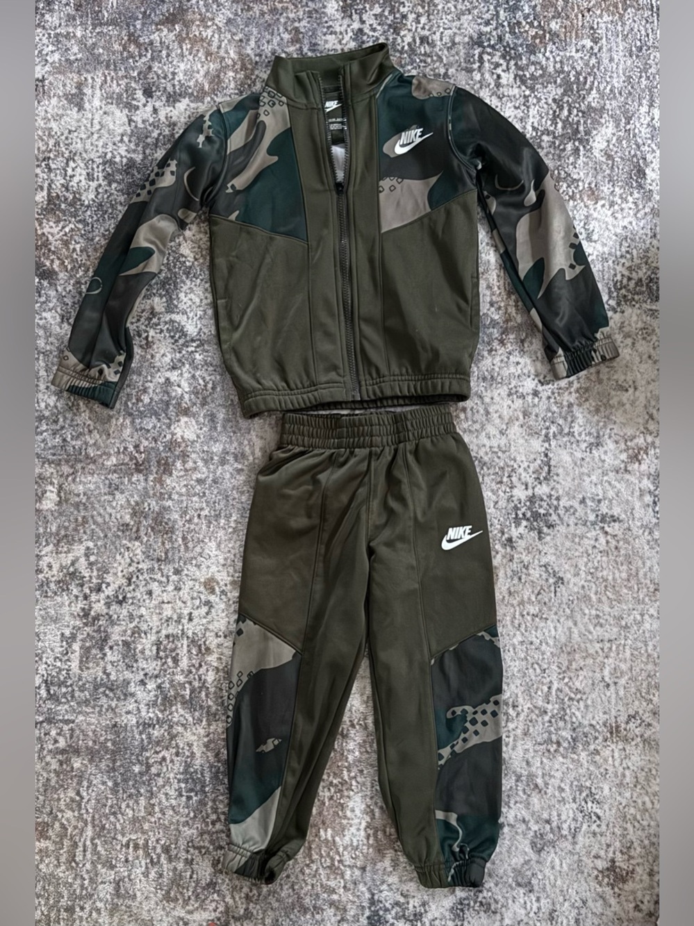 Nike Kids Olive Camo Track Jacket & Joggers matching Set